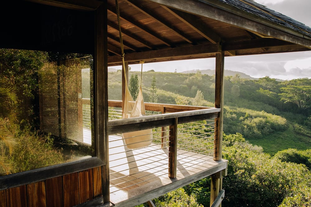 Hammock on the lanai of a cabin on the countryside